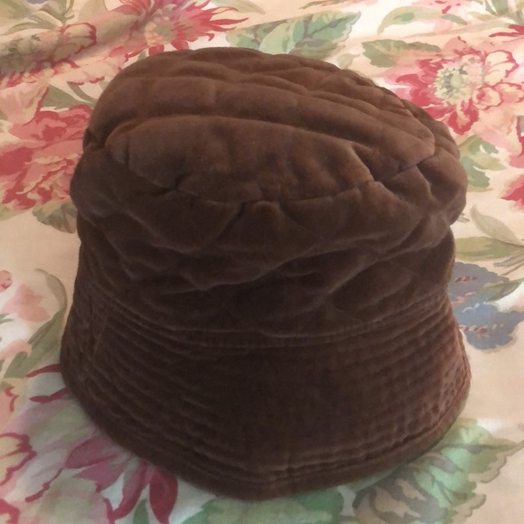 Vtg 60s Velvet Bucket Hat Size M/L Quilted Brown Velvet Fully Lined HONG KONG - Picture 10 of 14